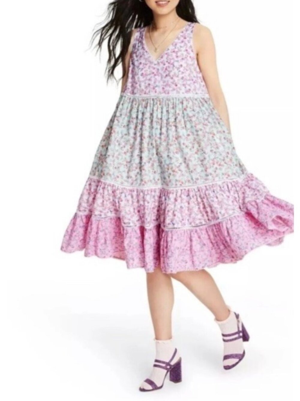 Love Shack Fancy Target Dress Size Small Camille Floral Tiered Sleeveless Cotton